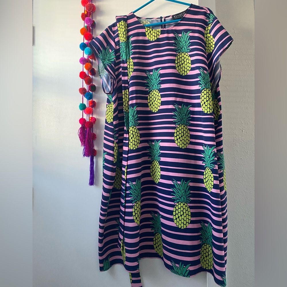 Printed Easy Tee Dress Pineapple Print - ELOQUII- Size: 24